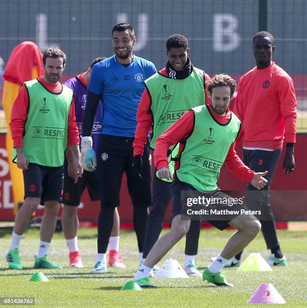 Daley Blind of Manchester United in action during a first team training session at Aon Training Complex on May 10, 2017 in Manchester, England.