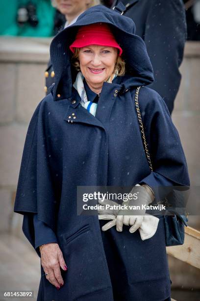 Queen Sonja of Norway attends a lunch on the Norwegian Royal yatch "Norge"to celebrate the 80th birthdays of King Harald of Norway and Queen Sonja of...