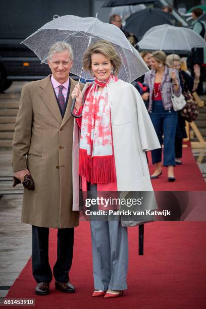 King Philippe of Belgium and Queen Mathilde of Belgium attend a lunch on the Norwegian Royal yatch "Norge"to celebrate the 80th birthdays of King...