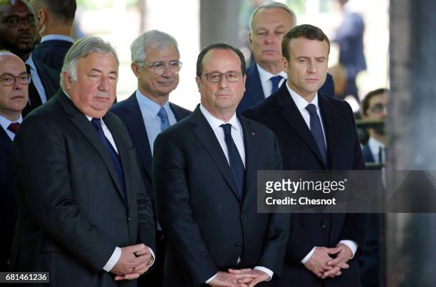 Senate president Gerard Larcher, French National Assembly President Claude Bartolone, outgoing French President Francois Hollande, French Minister of...