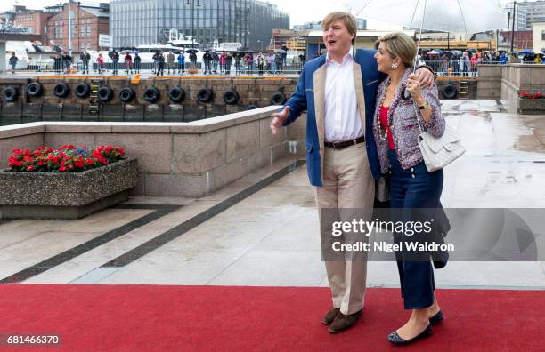 King Willem-Alexander of Netherlands and Queen Maxima of Netherlands attend a lunch on the Norwegian Royal yatch "Norge" to celebrate the 80th...