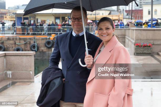 Prince Daniel of Sweden and Princess Victoria of Sweden attend a lunch on the Norwegian Royal yatch "Norge" to celebrate the 80th birthdays of King...