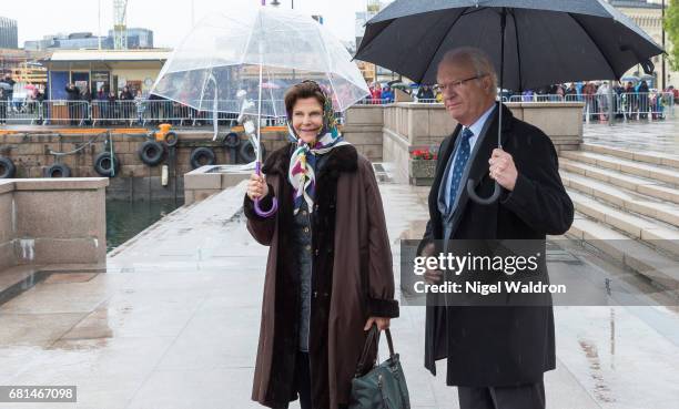 King Carl Gustav of Sweden and Queen Silvia of Sweden attend a lunch on the Norwegian Royal yatch "Norge" to celebrate the 80th birthdays of King...