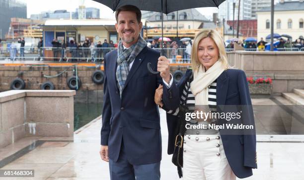 Prince Pavlos of Greece and Princess Marie-Chantal of Greece attend a lunch on the Norwegian Royal yatch "Norge" to celebrate the 80th birthdays of...