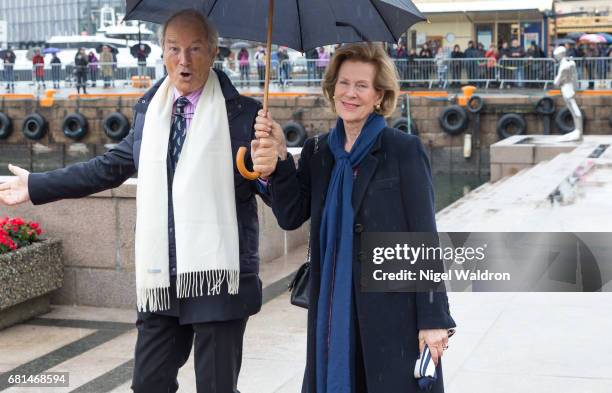 Bernhard Mach and Countess Madeleine Bernadotte Kogevinas of Sweden attend a lunch on the Norwegian Royal yatch "Norge" to celebrate the 80th...