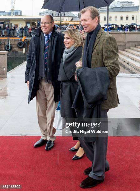 Prince Albert II of Monaco, Maria Teresa, Grand Duchess of Luxembourg and Henri, Grand Duke of Luxembourg attend a lunch on the Norwegian Royal yatch...