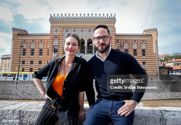 Actress Aglaia Szyszkowitz and Emanuel Rotstein Director Production HISTORY Germany are seen on set during the shooting of the new documentary series...