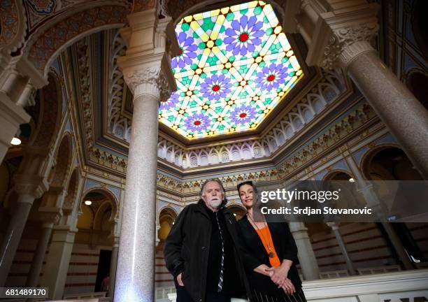 Actress Aglaia Szyszkowitz and actor Josip Pejakovic are seen on set during the shooting of the new documentary series 'Guardians of Heritage -...