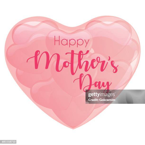 happy mother's day heart baloons illustraton - translucent balloon stock illustrations