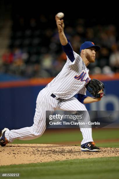 May 9: Pitcher Zack Wheeler of the New York Mets pitching during the San Francisco Giants Vs New York Mets regular season MLB game at Citi Field on...