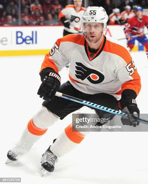 Samuel Morin of the Philadelphia Flyers plays in the game against the Montreal Canadiens at the Bell Centre on November 15, 2014 in Montreal, Quebec,...