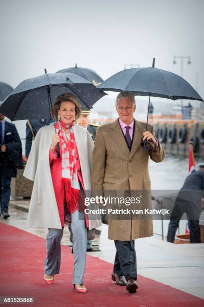 Queen Mathilde of Belgium attends a lunch on the Royal yatch, Norge, on the ocassion of the celebration of King Harald and Queen Sonja of Norway 80th...
