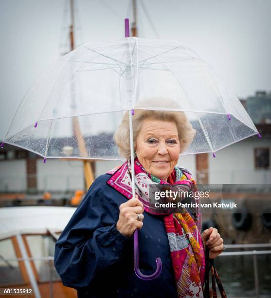 Princess Beatrix of The Netherlands attends a lunch on the Royal yatch, Norge, on the ocassion of the celebration of King Harald and Queen Sonja of...