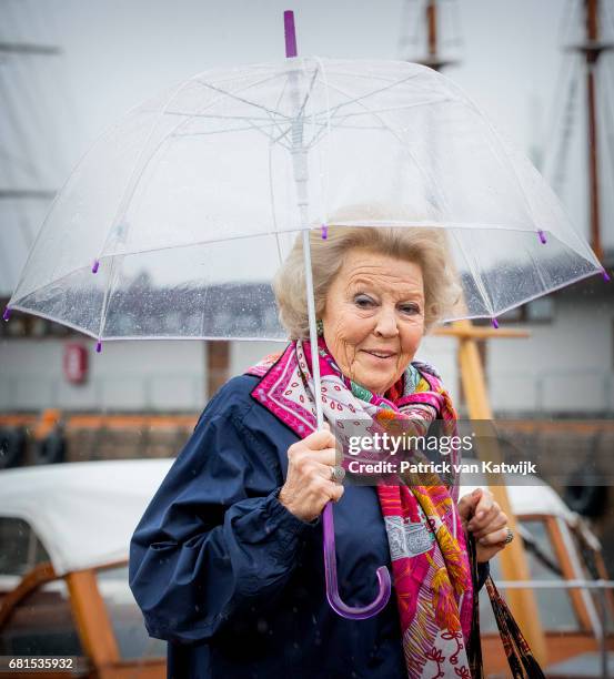 Princess Beatrix of The Netherlands attends a lunch on the Royal yatch, Norge, on the ocassion of the celebration of King Harald and Queen Sonja of...
