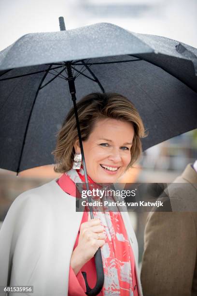 Queen Mathilde of Belgium attends a lunch on the Royal yatch, Norge, on the ocassion of the celebration of King Harald and Queen Sonja of Norway 80th...