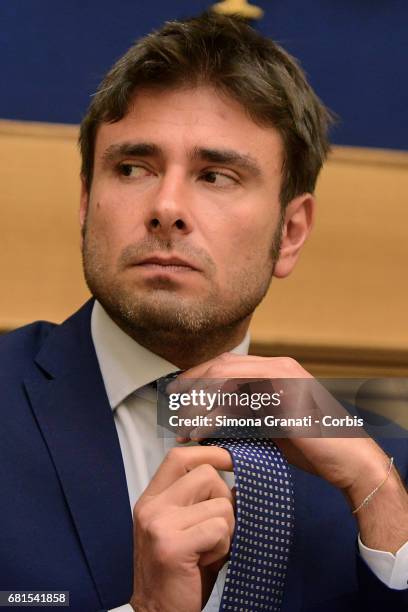 Alessandro Di Battista of the Five Star Movement during a press conference asks that the President of the Council, Paolo Gentiloni, intervenes in...