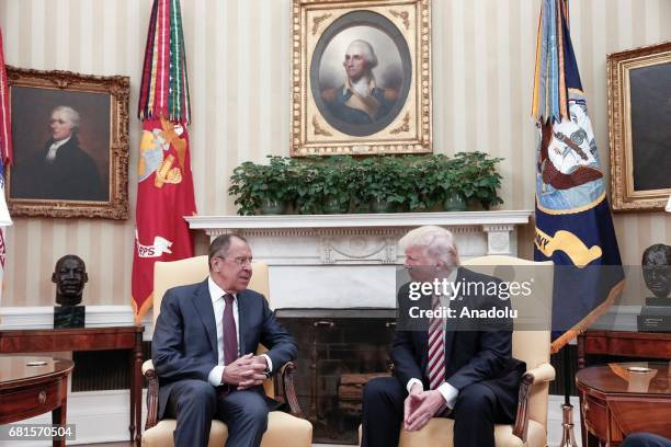 President Donald Trump and Russia's Foreign Minister Sergei Lavrov meet at the Oval Office of White House in Washington, D.C., United States on May...