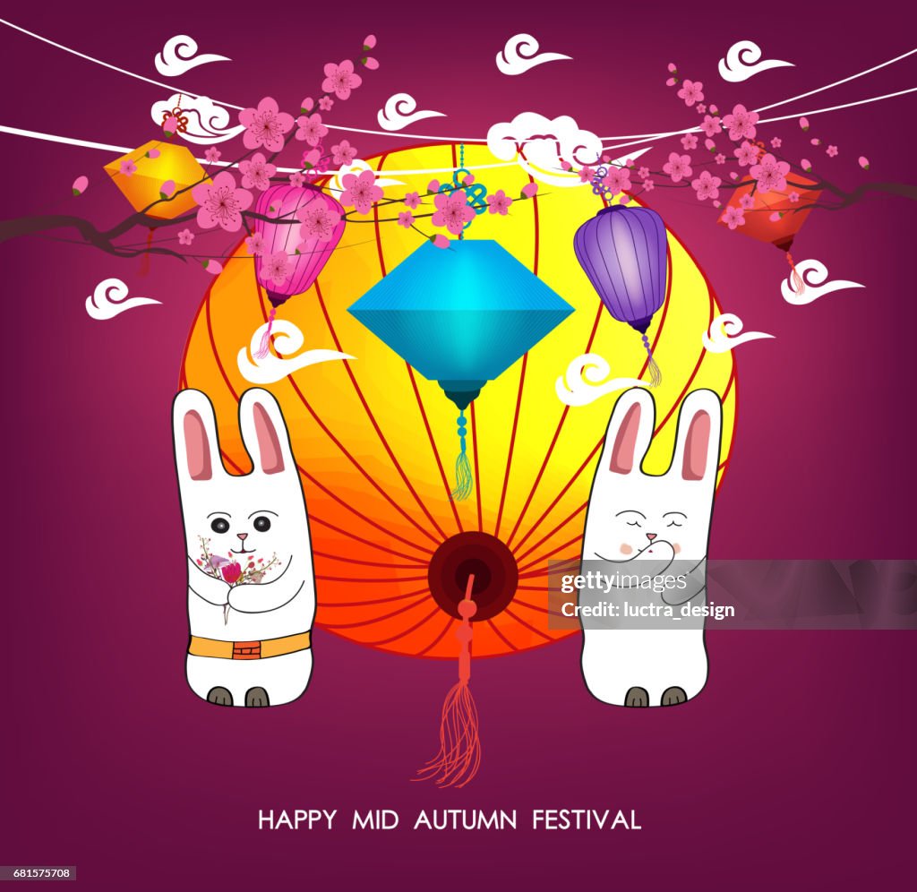 Mid Autumn Rabbbits Moon Rabbits For Celebration Mid Autumn Festival Translation Happy Mid ...