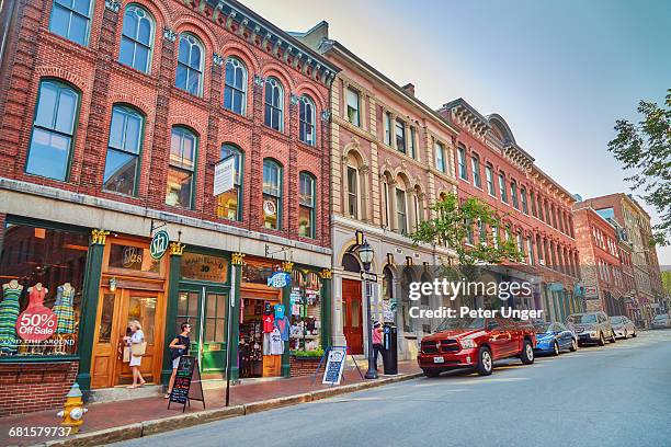 downtown portland street, maine - portland maine imagens e fotografias de stock