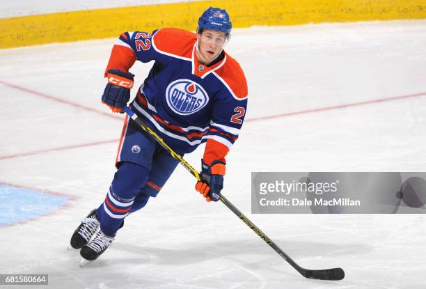 Keith Aulie of the Edmonton Oilers plays in the game against the Arizona Coyotes at Rexall Place on November 16, 2014 in Edmonton, Alberta, Canada.