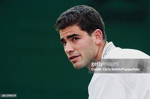 American tennis player Pete Sampras pictured in action during competition to progress to reach the final of the 1994 Stella Artois Championships...