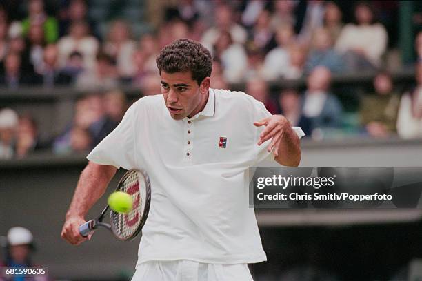American tennis player Pete Sampras pictured in action to win against Slovakian tennis player Karol Kucera, 6-4, 6-1, 6-7, 7-6 in the third round of...