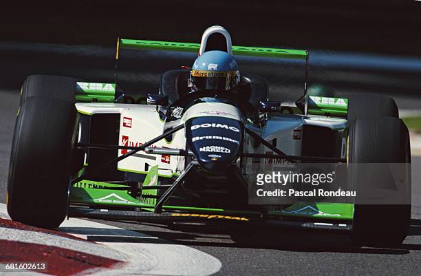 Giovanni Lavaggi of Italy drives the Minardi Team SpA Minardi M195B Ford during practice for the Italian Grand Prix on 7 September 1996 at the...