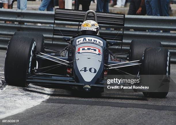 Gabriele Tarquini of Italy drives the Automobiles Gonfaronnaises Sportives AGS JH23B Cosworth DFR V8 during practice for the Grand Prix of Monaco on...