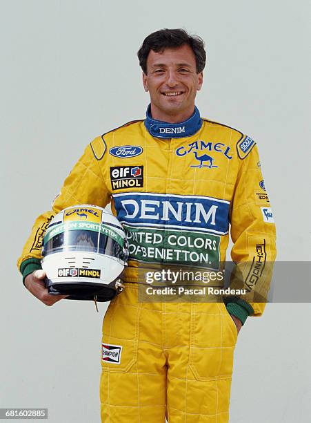 Riccardo Patrese of Italy, driver of the Camel Benetton Ford Benetton B193 Ford HB V8 poses for a portrait during practice for the Yellow Pages South...