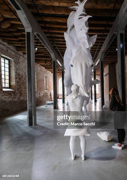 General view at the Argentinian Pavilion with the installation by Claudia Fontes "El Problema del Caballo" seen on May 10, 2017 in Venice, Italy. The...