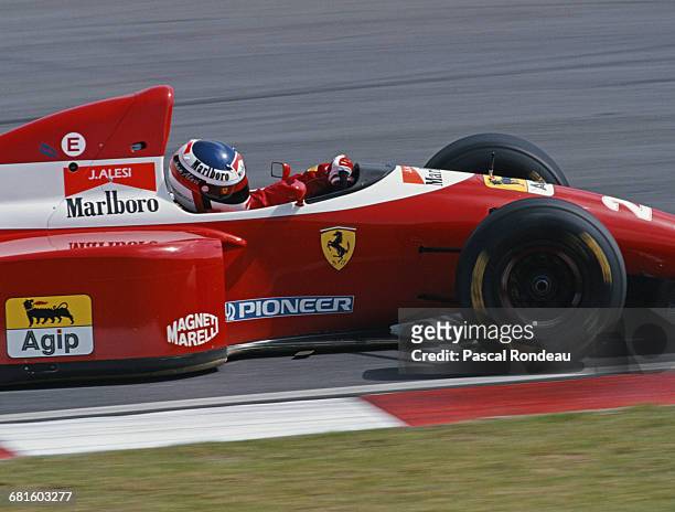 Jean Alesi of France drives the Scuderia Ferrari Ferrari F93A Ferrari 041 V12 during practice for the Yellow Pages South African Grand Prix on 13...