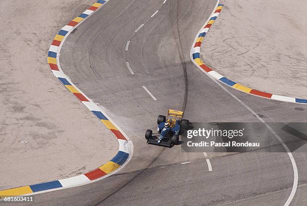 Jonathan Palmer of Great Britain drives the Tyrrell Racing Organisation Tyrrell 018 Ford Cosworth DFR V8 during practice for the Rhone-Poulenc French...