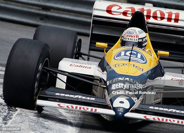 Riccardo Patrese of Italy drives the Canon Williams Team Williams FW12C Renault V10 during practice for the Formula One Grand Prix of Monaco on 6th...