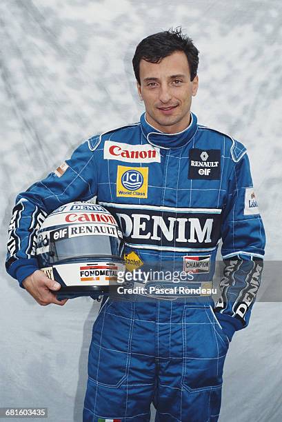 Portrait of Riccardo Patrese of Italy, driver of the Canon Williams Renault Williams FW13B Renault V10 during pre season testing on 10 February 1990...