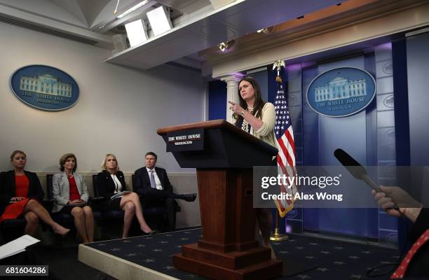 White House Principal Deputy Press Secretary Sarah Sanders conducts a daily news briefing at the James Brady Press Briefing Room at the White House...