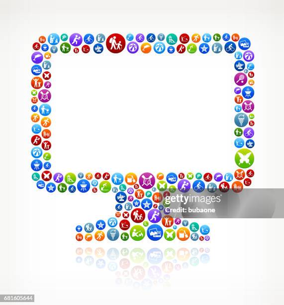 computer monitor summer family fun vector button pattern - inflatable playground stock illustrations