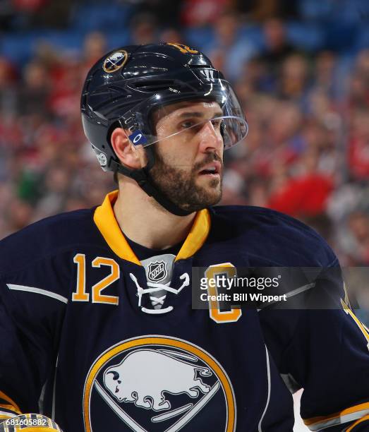 Brian Gionta of the Buffalo Sabres skates against the Montreal Canadiens during an NHL game at KeyBank Center on April 5, 2017 in Buffalo, New York.