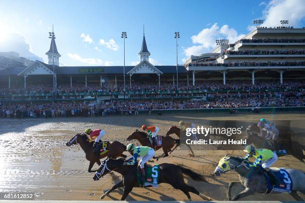 Kentucky Derby: Flavien Prat in action Battle of Midway , Jose Lezcano in action aboard State of Honor and John Velazquez in action aboard Always...