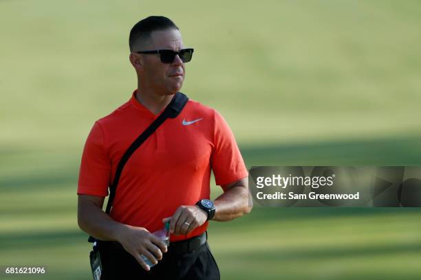 Coach Sean Foley during a practice round prior to THE PLAYERS Championship at the Stadium course at TPC Sawgrass on May 10, 2017 in Ponte Vedra...