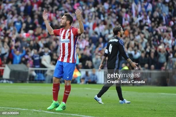 Koke, #6 of Atletico de Madrid reacts during the UEFA Champions League quarter final first leg match between Club Atletico de Madrid and Real Madrid...
