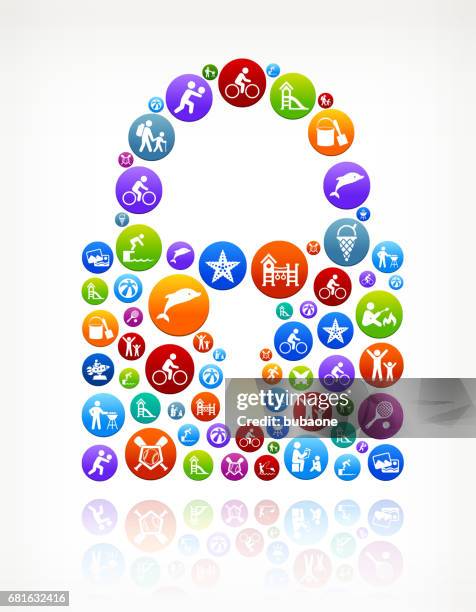 lock summer family fun vector button pattern - locking bicycle stock illustrations