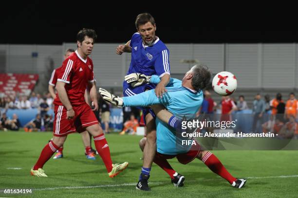 Zvonimir Boban scores a goal during a FIFA Football Tournament, ahead of the 67th FIFA Congress, at Bahrain National Stadium on May 10, 2017 in...