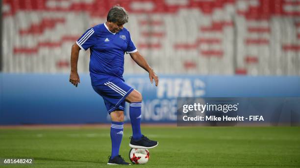 Council member Luis Hernandez warms up ahead of the FIFA Football Tournament at the Bahrain National Stadium ahead of the 67th FIFA Congress on May...