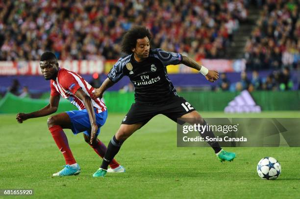 Marcelo, #12 of Real Madrid during the UEFA Champions League quarter final first leg match between Club Atletico de Madrid and Real Madrid CF at...