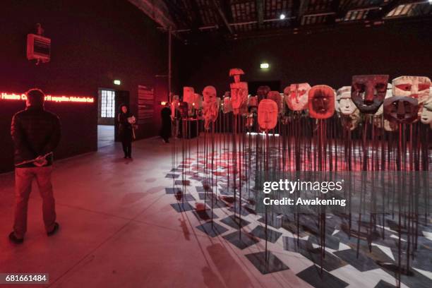 The Chilean pavilion, presenting "Werken" of Bernardo Oyarzun, is seen at Arsenale during the 57th Internaztional Art Exhibition of La Biennale di...