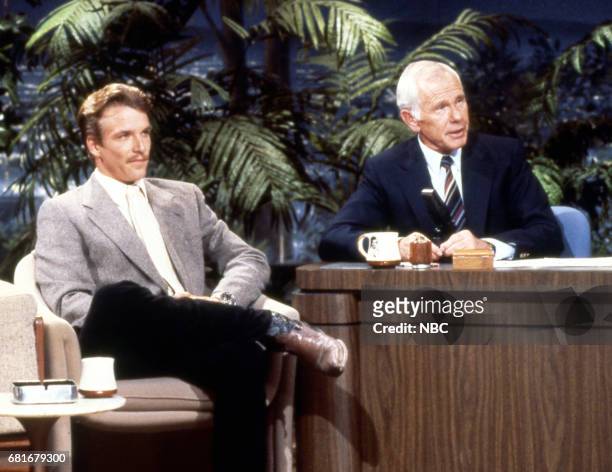 Pictured: Actor John Clark Gable during an interview with Host Johnny Carson on July 29th, 1987--