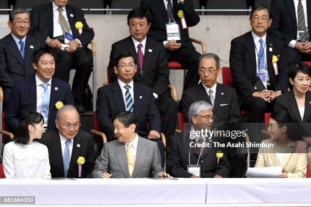 Princess Aiko, Crown Prince Naruhito and Crown Princess Masako attend a wheelchair basketball match at the Tokyo Metropolitan Gymnasium on May 5,...