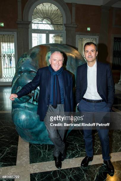 Francois Pinault and Martin Bethenod attend Damien Hirst's exibition at Pallazzo Grassi during the 57th Venice Biennale on May 10, 2017 in Venice,...