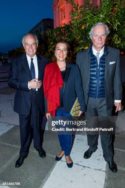 Frederic Mitterrand, guest and Jean Gabriel Mitterrand attend the Cini party during the 57th International Art Biennale on May 10, 2017 in Venice,...