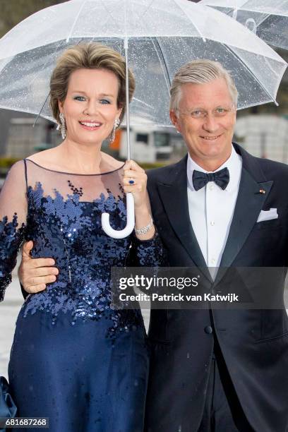 King Philippe and Queen Mathilde of Belgium arrive at the Opera House on the ocassion of the celebration of King Harald and Queen Sonja of Norway...